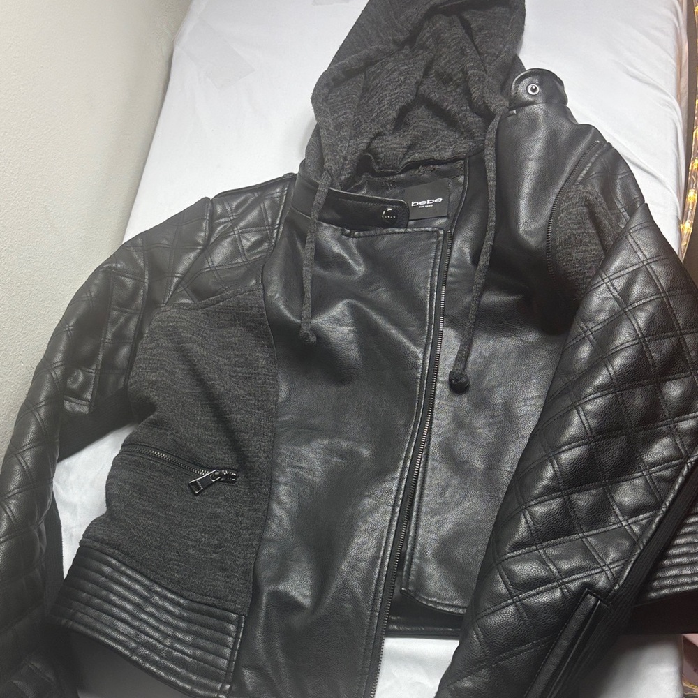 Bebe XL Quilted Leather Jacket with Hood